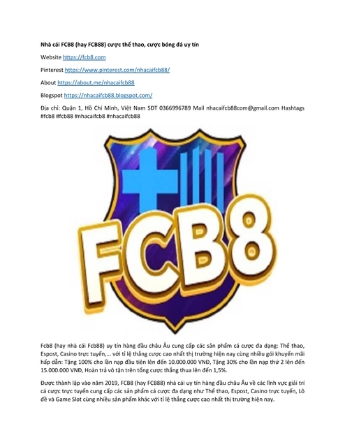 FCB8 FCB88 Nha cai ca do bong da so mot chau Au