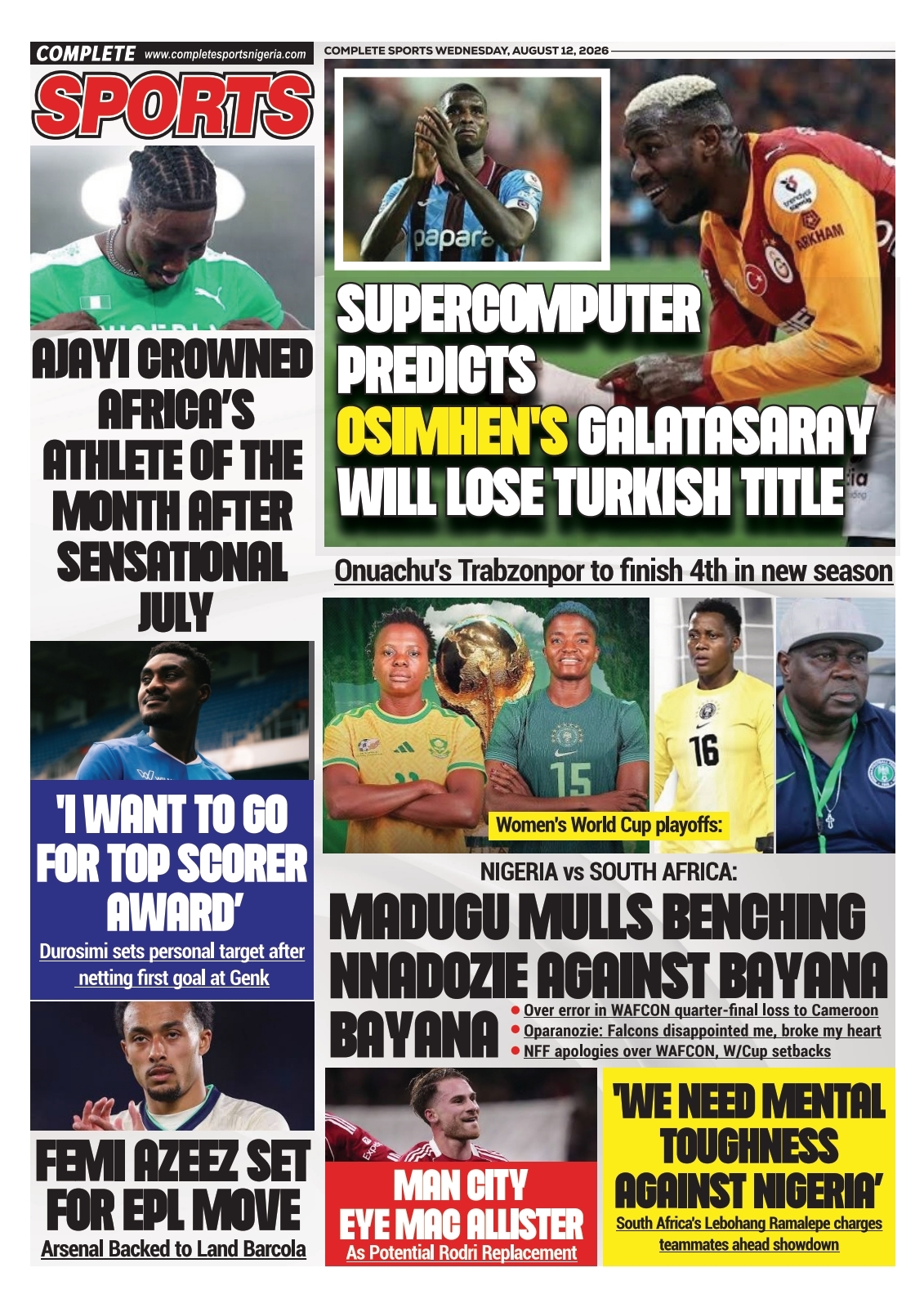COMPLETE SPORTS - WEDNESDAY, AUG 12, 2026