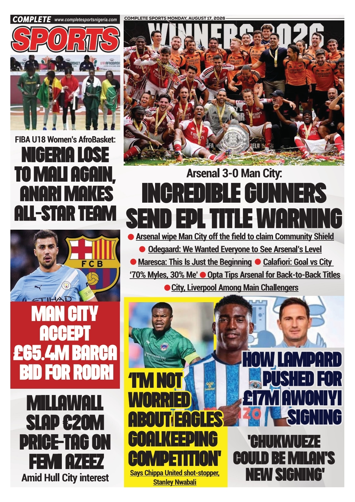 COMPLETE SPORTS - MONDAY, AUG 17, 2026