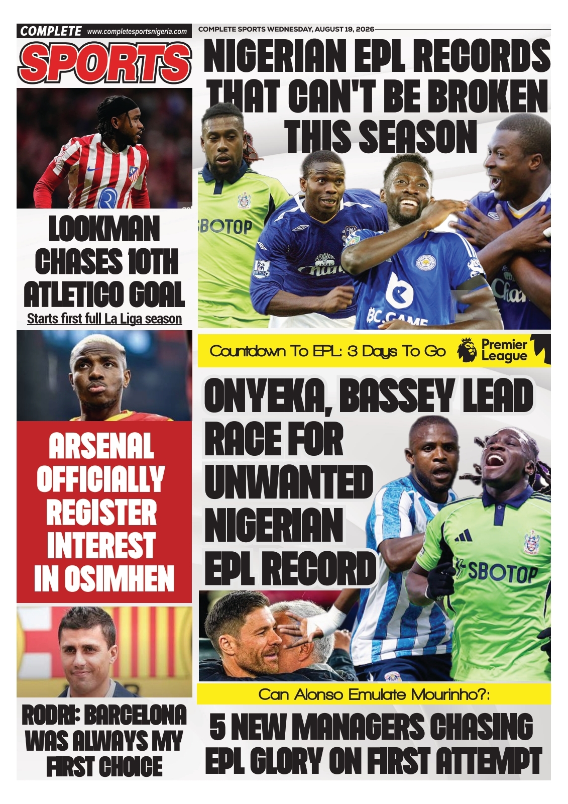 COMPLETE SPORTS - WEDNESDAY, AUG 19, 2026