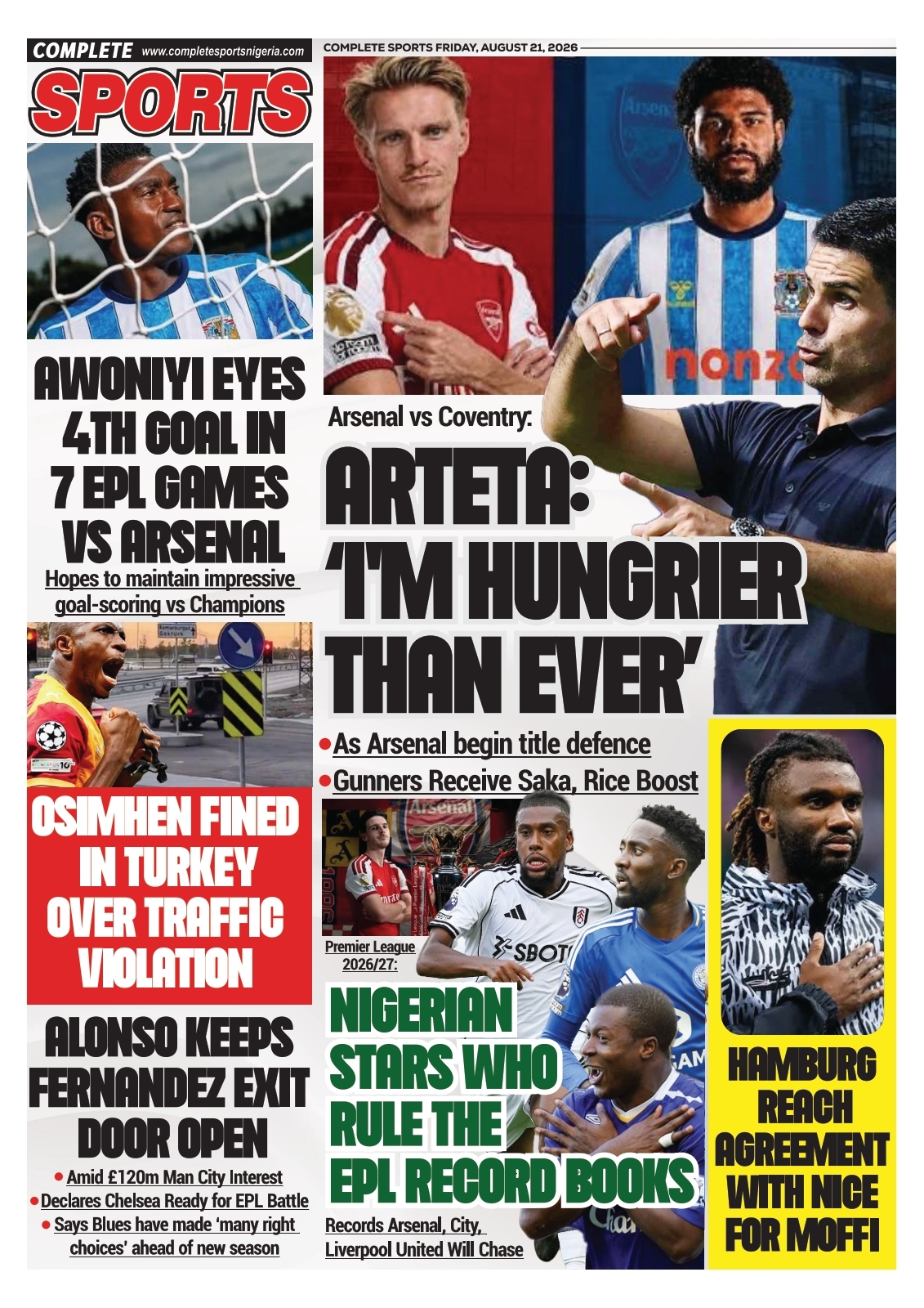 COMPLETE SPORTS - FRIDAY, AUG 21, 2026