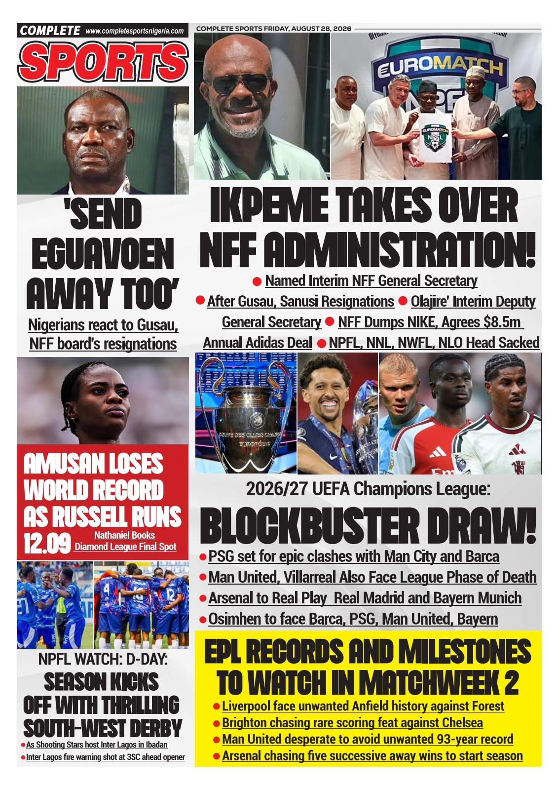 COMPLETE SPORTS - FRIDAY, AUG 28, 2026