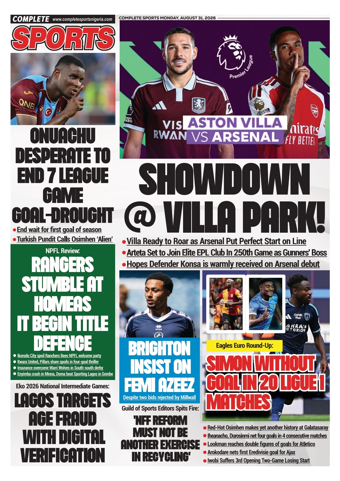 COMPLETE SPORTS - MONDAY, AUG 31, 2026