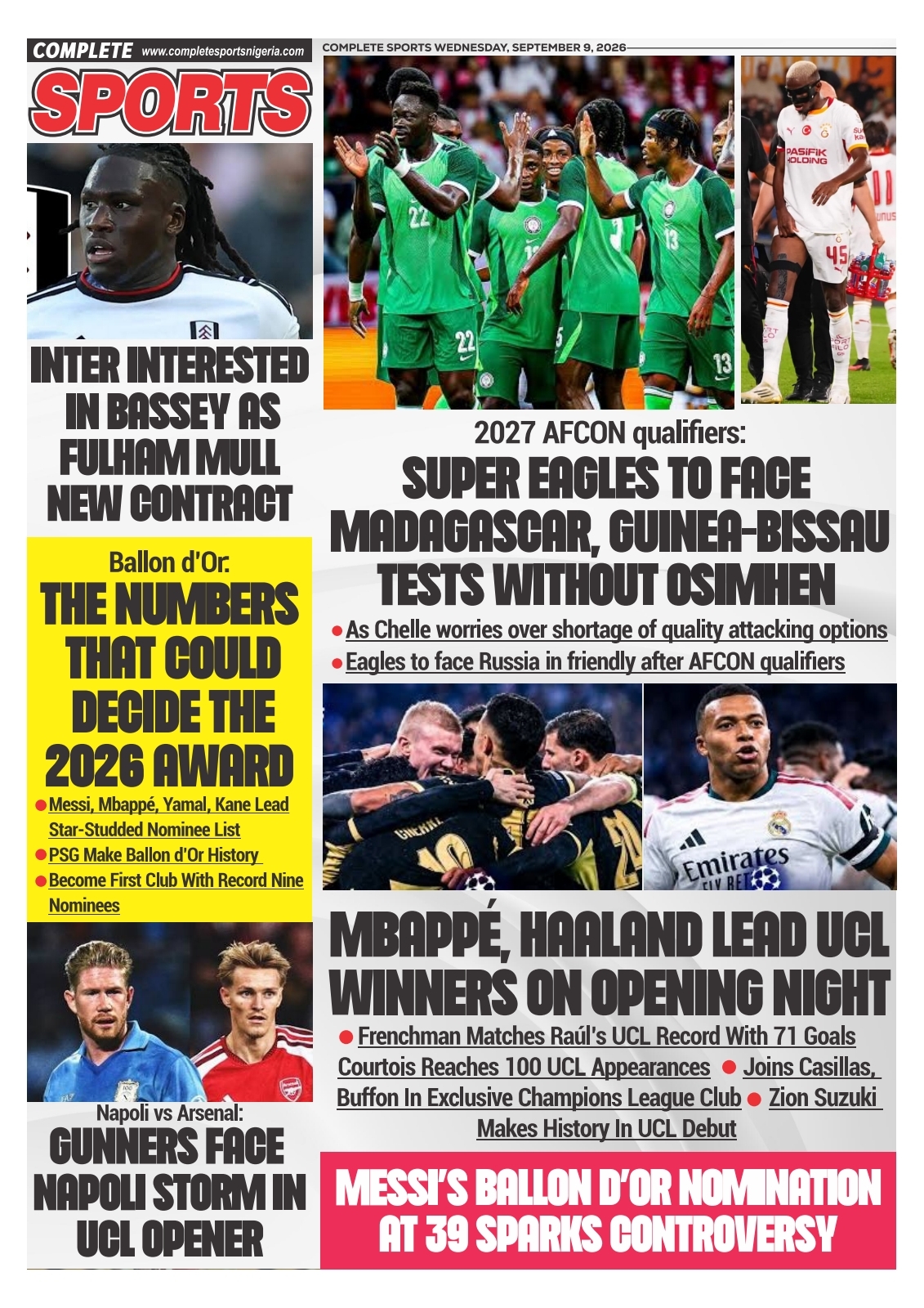 COMPLETE SPORTS - WEDNESDAY, SEPTEMBER  9, 2026