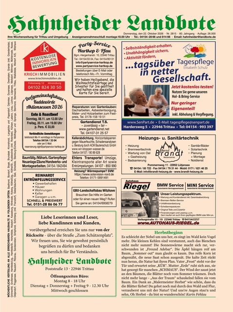 Hahnheider Landbote vom 22.10.2026
